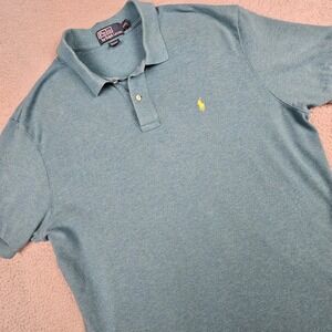 Polo Ralph Lauren Polo Shirt XXL Teal Blue Heathered Preppy Pique Pony Logo Y2K